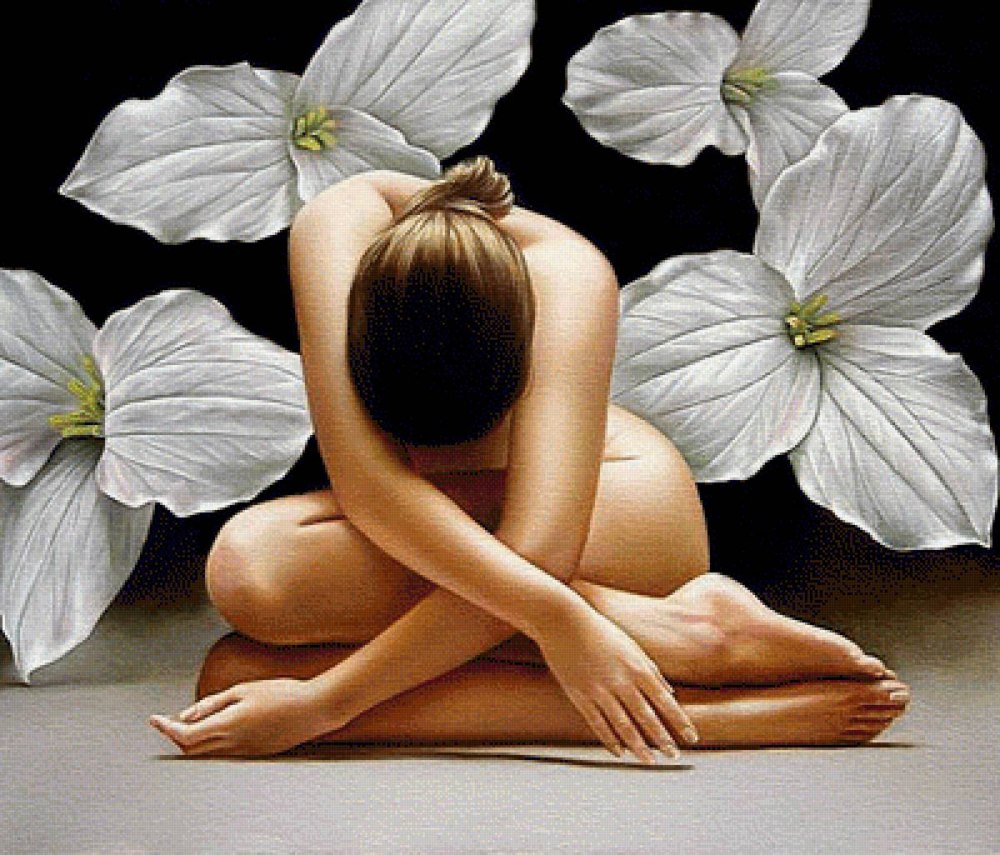 Naked in a flower field