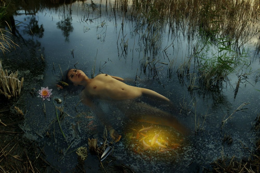 Naked girls in a swamp