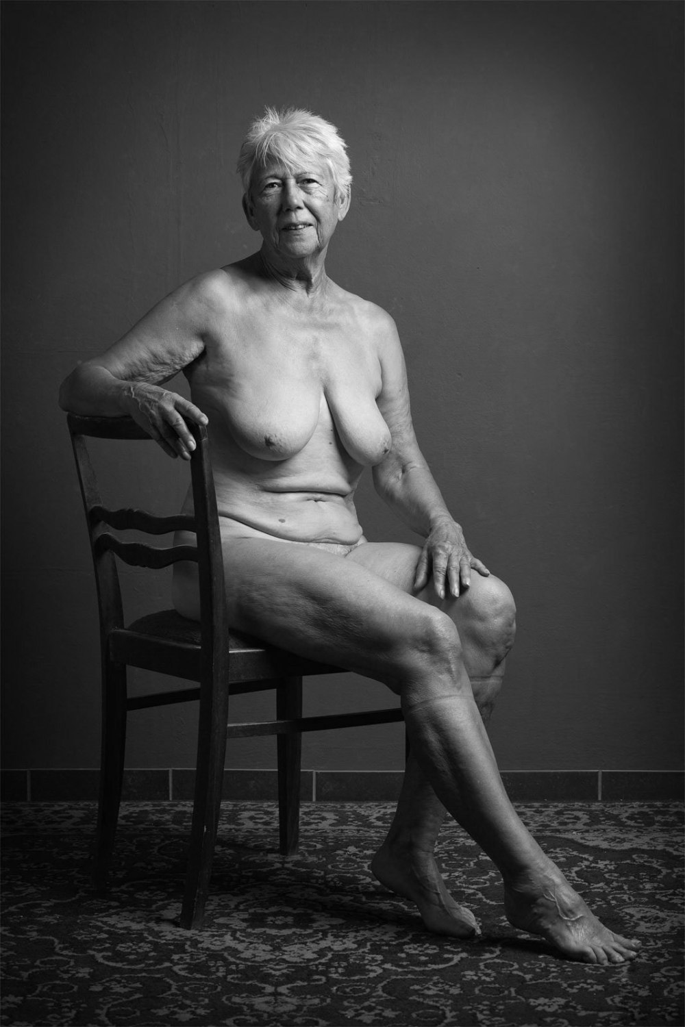 Naked elderly fashion models